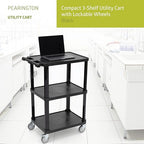 Pearington 3-Tier Compact Multi-Purpose Plastic Utility Cart with Lockable Wheels up to 300LBS, Black