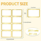 2" x 3" 200 PCS Name Labels, Waterproof Blank Name Tag Stickers with Permanent Adhesive Writable Stickers with Metallic Gold Border for School Office Home