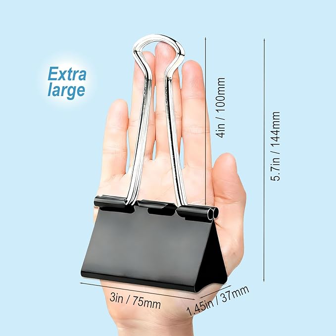 3 Inch Extra Large Binder Clips (24 Pack), Black Jumbo Binder Clips, Heavy Duty Paper Clamps, Big Metal Paper Clips for Office, Home, School, Art Supplies