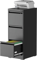 3 Drawer Vertical File Cabinet with Lock, Metal Filing Cabinets for Home Office, Heavy Duty File Storage Cabinet for Legal/Letter/A4 Documents, Easy to Assemble, Black