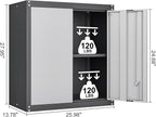 GREATMEET 28" H Lockable Metal Garage Storage Cabinets, Metal Cabinet Storage, Garage Wall Cabinet with Doors and Shelves, Hanging Floating, Grey&Black