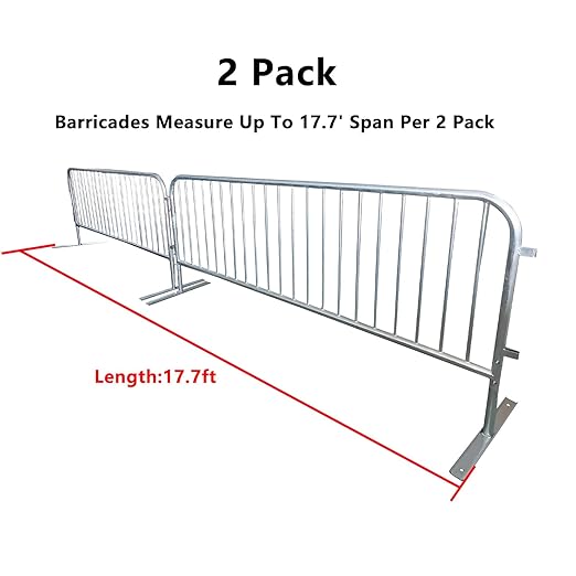 2 Pack 8.5 Ft Steel Crowd Control Heavy Duty Interlocking Steel Safety Barriers Barricade Fence Frame Guard for Events Road Traffic Control, Galvanized Silver