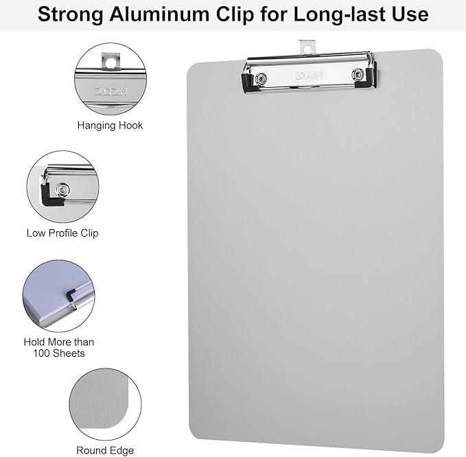 ZCZN Metal Clipboards, 18 Pack Heavy Duty Aluminum Clipboards 12 x 9 Inches, A4 Letter Sizer Document Holder with Low Profile Clip, Suitable for School, Office, Jobsite or Medical Staff, Silver