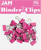 JAM PAPER Colorful Binder Clips - Extra Small - 3/5 Inch (15 mm) - Pink Binderclips - 30/Pack