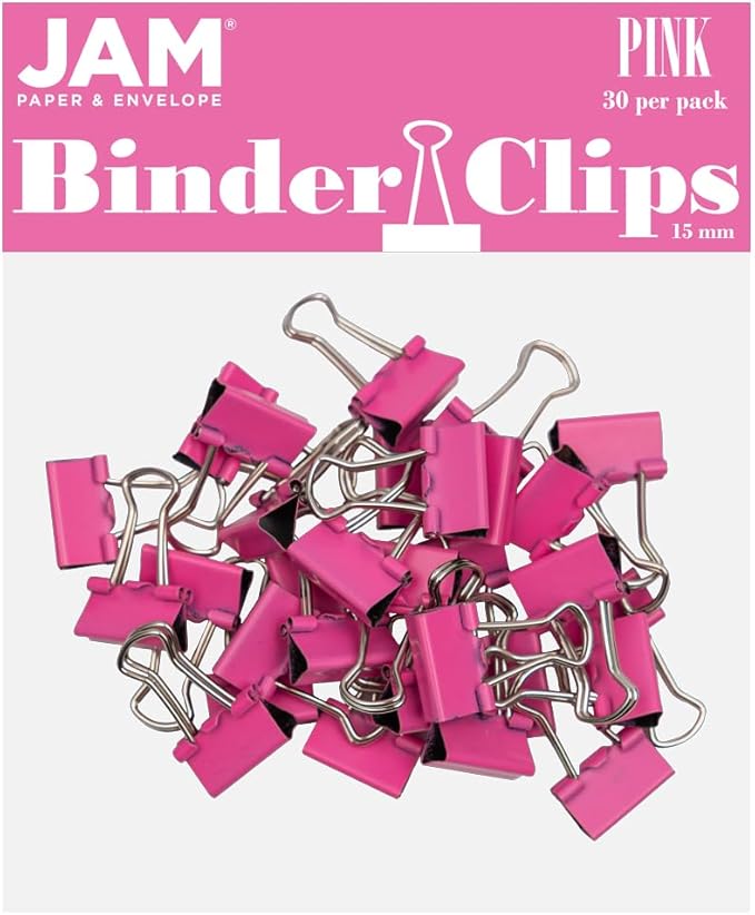 JAM PAPER Colorful Binder Clips - Extra Small - 3/5 Inch (15 mm) - Pink Binderclips - 30/Pack
