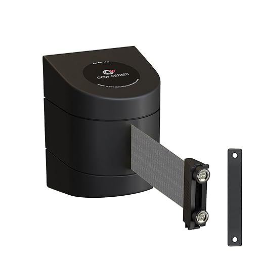 Crowd Control Warehouse - CCW Series WMB-220 Magnetic Wall Mount Retractable Belt Barrier - 15 Foot, Dark Grey Belt with Black ABS Case