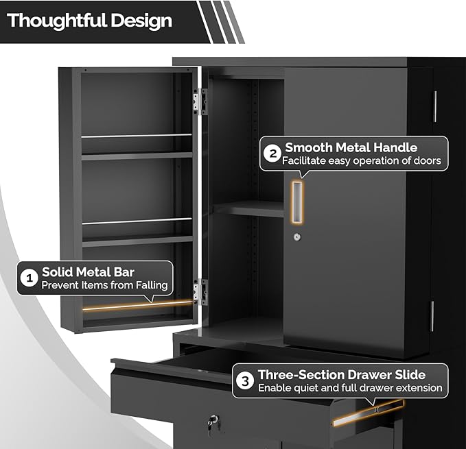 VINGLI Metal Storage Cabinet with 4 Doors & 1 Drawer, 71'' Steel Locking Cabinet with 6 Door Hanging Shelves and Adjustable Shelves for Garage, Warehouse, Home Kitchen, Dining Living Room (Black)