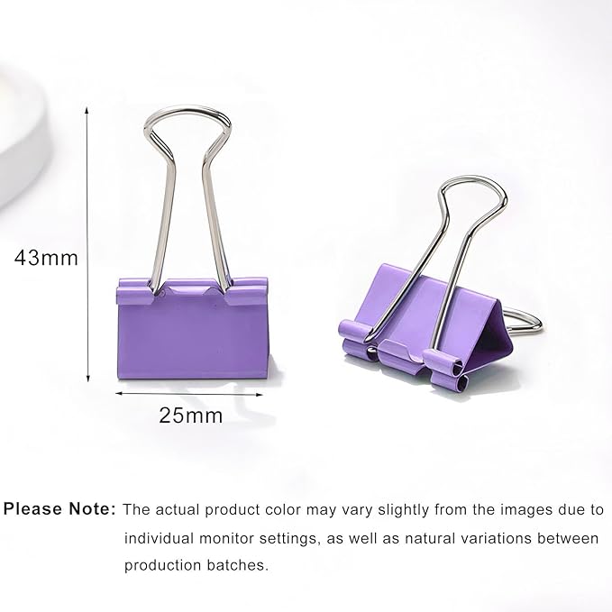 50 Pack Medium Purple Binder Clips 1 Inch (25 mm), Colored Paper Clamps, Middle Size Paper Clips for Office Home School Business 1"