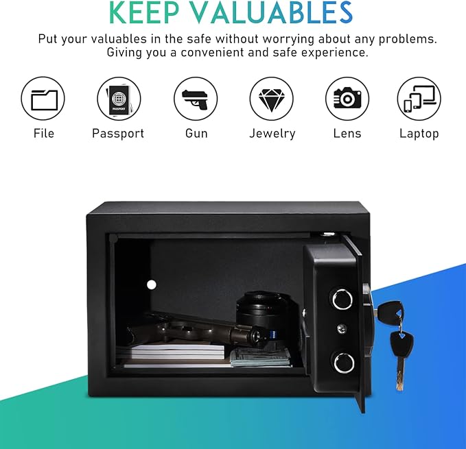 RPNB Deluxe Safe and Lock Box, Digital Keypad Safe Box, Steel Alloy Small Safes, Keypad Lock, Perfect for Home Office Hotel Business Jewelry Cash Use Storage