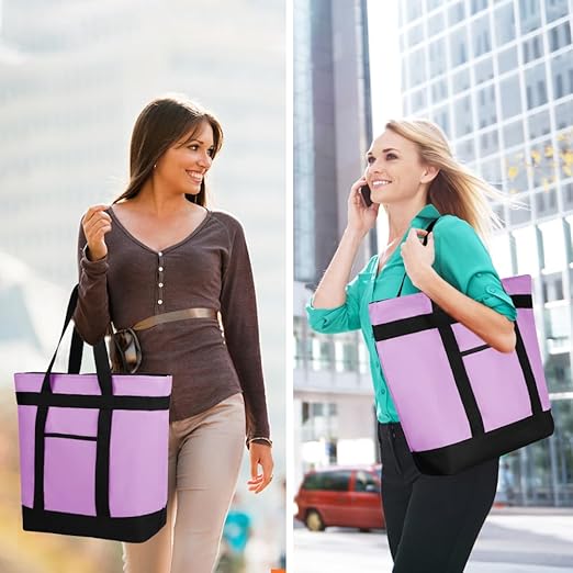 2Pk Insulated Reusable Tote Bag for Grocery Shopping for Women/Men, Pizza/Food Delivery Bag to Keep Food Cold/Hot for Professional Catering, Cooler bags for Travel/Beach/Picnic, Lavender