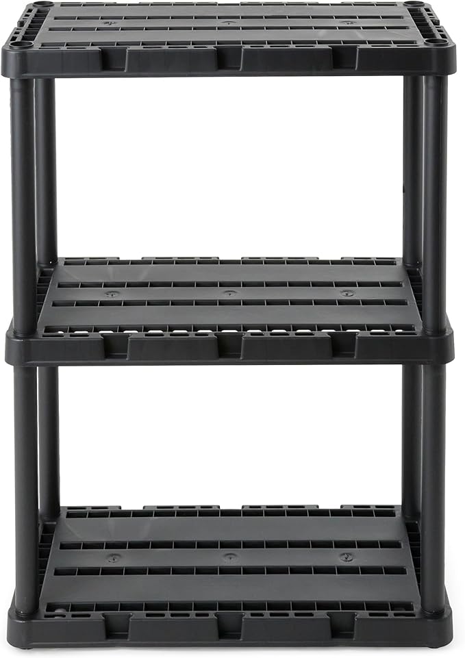 Gracious Living 3 Shelf Knect-A-Shelf Solid Light Duty Storage Unit 12 x 24 x 33 Organizer for Home, Garage, Basement & Laundry, Black