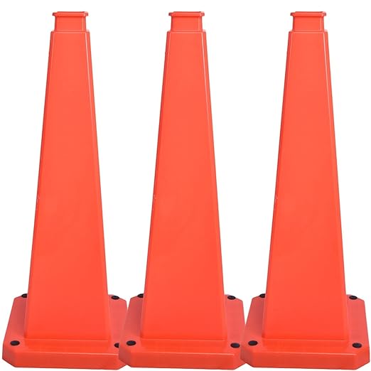 BESEA 3 Pack 28" Bright Orange Traffic Safety Cones with Weighted Base, High-Visibility Parking Cones for Driveways, Business Parking Lots, Garages, Indoor/Outdoor Use