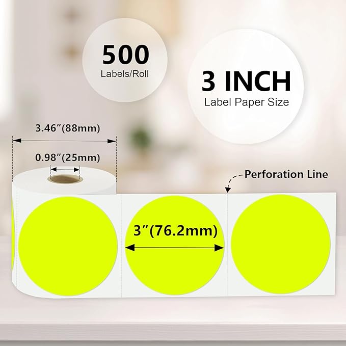 3 x 3 Inch Round Thermal Labels Fluorescent Circle Colored Sticker Label 2000pcs 3 inch Color Coding Round Stickers Printable Waterproof for Office Garage DIY Sticker Barcodes Name Tag, Mix Color