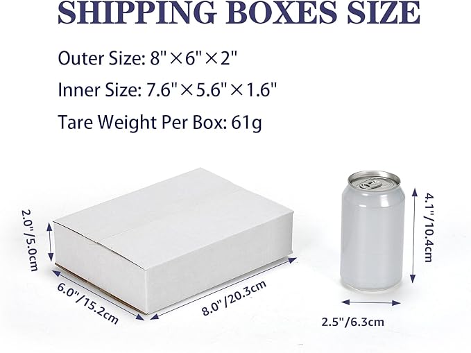 25 Pack Shipping Boxes 8x6x2 Inches, White Corrugated Cardboard Mailing Box for Packing, Mailing, Small Business, Literature Mailer