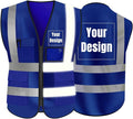 YOWESHOP High Visibility Safety Vest Custom Your Logo Protective Workwear 5 Pockets With Reflective Strips Outdoor Work Vest (Navy Blue (M))