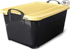 Life Story 12 Pack Heavy Duty Stackable Storage Bin, 55 Quart Home Organizer, Versatile Lightweight Locking Bins with Carrying Handles, Black/Yellow