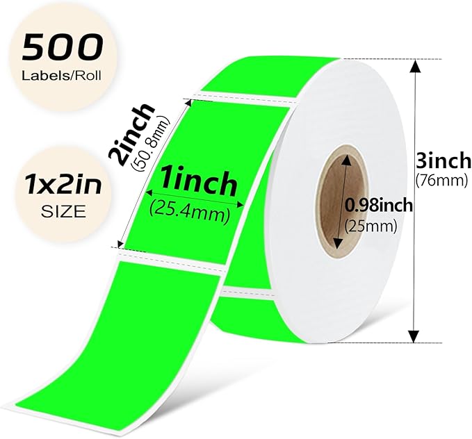 1x2 Inch Thermal Labels,500PCS Rectangle Stickers,Waterproof Removable Blank Stickers for Address,Jars,Freezer Containers & Pantry Organization,Fluorescent Green