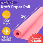 24" x 1200" (100 ft) Pink Kraft Paper (Case of 9 Rolls), 45 lbs Thickness, Made in USA Kraft Paper for School, Art Colored Paper, Gift Wrapping Paper, Packing Paper for Moving