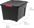 IRIS USA 54 QT Plastic Storage Box with Lid and Latches - 6 Pack - BPA-Free, Garage Organizing Solution, Durable Nestable Stackable Containers, Secure Pull Handle - Black