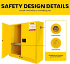 60 Gallon Yellow Flammable Storage Cabinet, Fireproof Steel Chemical Storage Locker with Adjustable Shelves, for Flammable Liquids, Industrial Use, Free Returns!