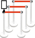 Retractable Stanchion, 6 SPECIALTY Posts + Signframe, 36" Ht, 78" Special Event & Holiday Theme Belt + Bonus Replacement Cassettes + Wall Receiver (WHT Post/Red Belt)