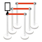 VIP Crowd Control Retractable Belt Stanchion Queue Safety Barrier Set, 36" Ht, 78" Belt + Wall Bracket (6 WHT Posts Red Belt + SFrame + WBracket)