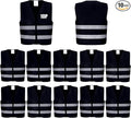 Safety Vests 10 Pack - Black Reflective High Visibility Construction ANSI Class 2 Work Vests for Men,Woman,Hi Vis and Neon Silver Strip