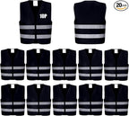 Black Safety Vests 20 Pack - Reflective High Visibility Construction ANSI Class 2 Work Vests for Men,Woman,Hi Vis Mesh and Neon Silver Strip