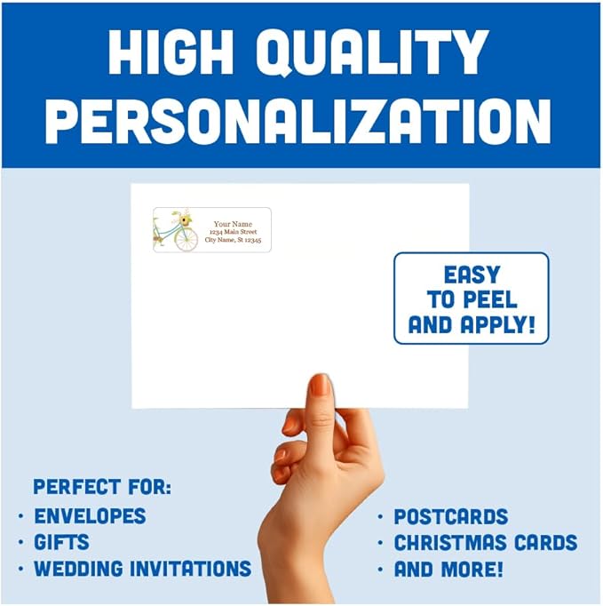 Personalized Return Address Labels - Charming Bicycles with Flowers - 60-1000 Custom Self-Adhesive Stickers
