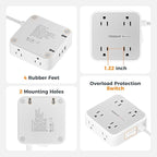 Surge Protector Power Strip, TESSAN Flat Plug Extension Cord with Multiple Outlets, 8 AC Outlets, 3 USB Ports(2 USB C), 5 Ft, 900 Joules Protection, 3-Sided Charging Station for Home Office Dorm Room