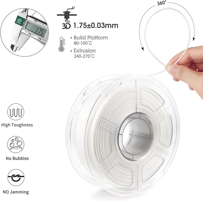 iSANMATE ASA Filament 1.75mm Bundle 4KG (8.8lbs), UV & Weather Resistant 3D Printer Filament Perfect for Outdoor Functional Parts, White(4-Pack)