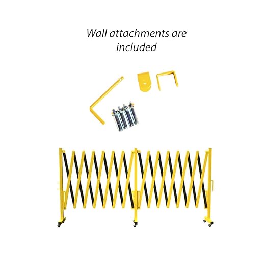 Trafford Industrial Expandable Metal Barricade, 16 Feet, Yellow and Black, Mobile Safety Barrier Gate, Retractable Traffic Fence