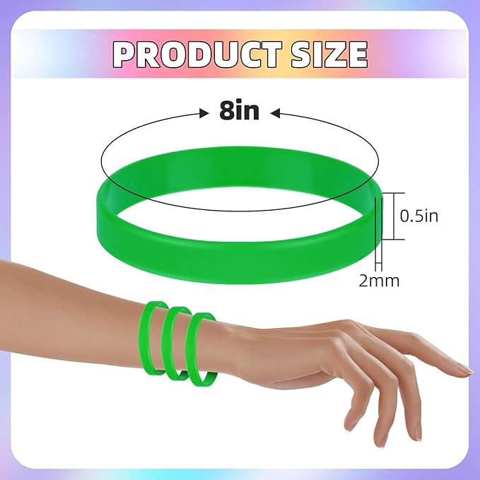 100pcs Rubber Wristbands, Blank Silicone Bracelets Gifts Supplies Rubber Wrist Band Kit Sports Green For Men Women Teens-Green