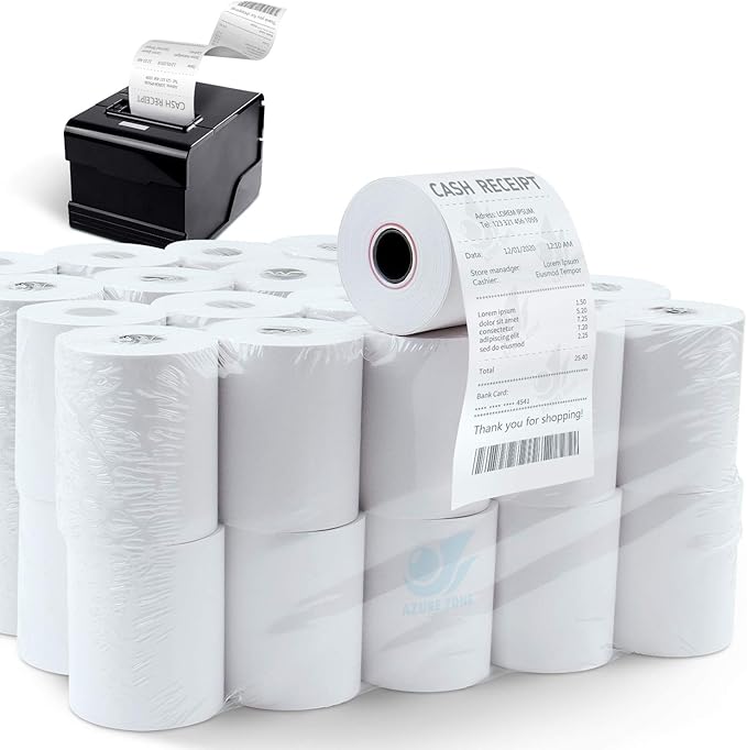 Azure Zone, Thermal Paper 2-1/4 X 85ft 100 Rolls, Fits Most POS Machines and Cash Registers, Great for Business Sales