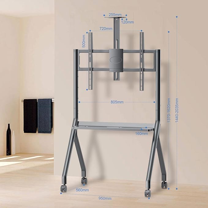 Smart Board Stand for 44"– 75" Interactive Smart Whiteboard, Height Adjustable Mobile Portable Stand with Four Lockable Wheels for Classroom Home Office Business Studio
