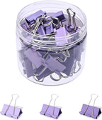 Temiary Aesthetic Binder Clips, 40 Pcs 0.75 Inches Small Metal Binder Clip with Clear Storage Container, Binding Paperwork Clamps for School Teachers Office Supplies (Purple)