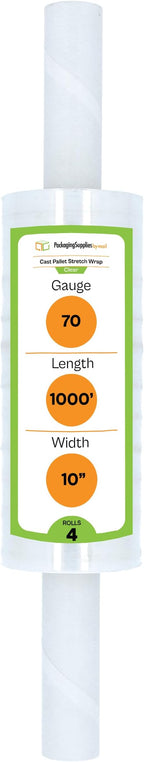 PSBM Stretch Wrap with Handles, 4 Pack, 10 Inch x 1000 Feet, 70 Gauge, Clear Plastic Cling with Extended Core Handles Built in
