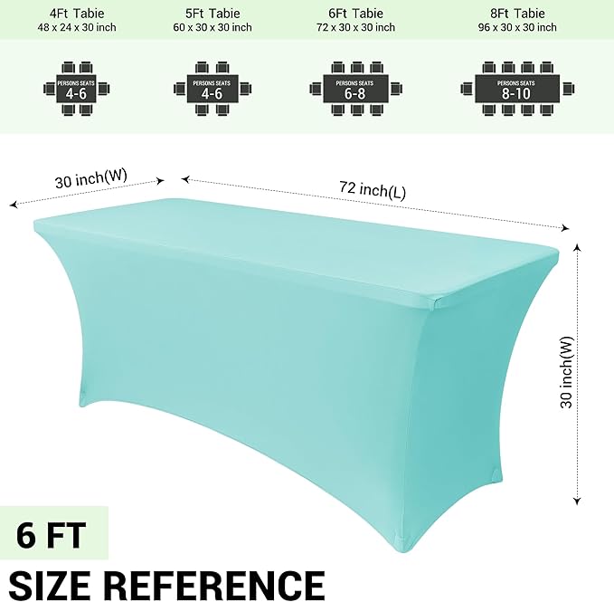 Obstal 6 Pack Stretch Spandex Table Covers for 6 Foot Tables - 6 FT Universal Rectangular Fitted Tablecloth Protector for Wedding, Banquet, Party, 72 Length x 30 Width x 30 Height Inches, Blue