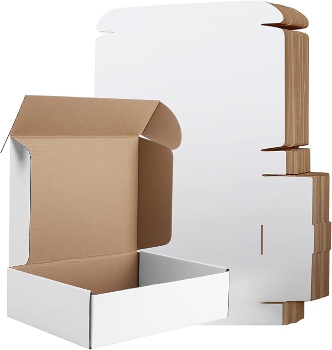 12x9x2 Inches Shipping Boxes Set of 25, White Corrugated Cardboard Box, Mailer Boxes for Small Business