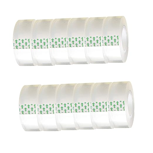 12 Pack Transparent Tape Clear Tape Refills Rolls Each Roll 3/4 x 1000 Inches, 1 inch Core, for Office, Home, School
