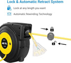 DEWENWILS 40FT Retractable Extension Cord Reel, Heavy Duty Power Cord Reel with 3-Lighted Triple Outlets, 12AWG/3C SJTOW Cord, 15A Circuit Breaker, Wall/Ceiling Mounted, UL Listed, Yellow