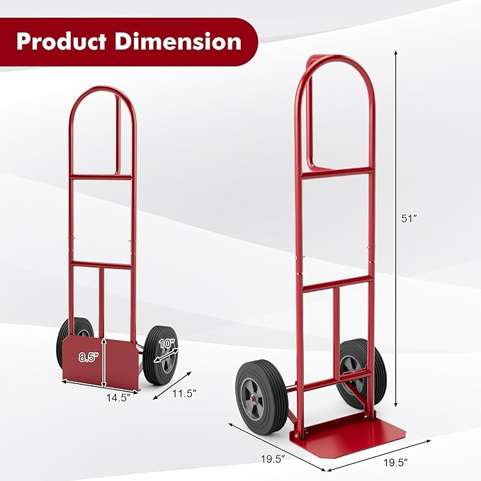 Goplus Hand Truck, P-Handle Hand Truck Dolly with Vertical Loop Handle, 10” Wheels, 15” x 9” Foldable Nose Plate, 660 LBS Capacity, Heavy Duty Metal Dolly Cart for Lifting, Moving, Delivery, Stairs