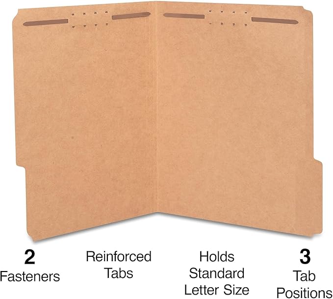 Staples Reinforced Fastener Folders Letter Size Kraft 50/Box