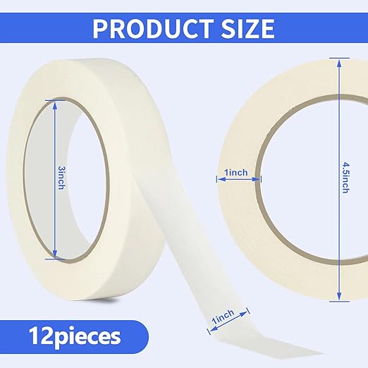 Masking Tape 1 inch Wide, 12 Rolls General Purpose Masking Tape Bulk for Painting, Labeling, Art, Office, Home, Craft, 1 Inch x 55 Yards x 12 Rolls, 660 Yards in Total