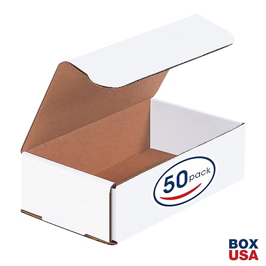 Box USA Small Shipping Boxes 7"L x 4"W x 2"H, 50-Pack - White Box Crush-Proof Mailers for Packaging, Storage, Gifts or Bulk Business Orders