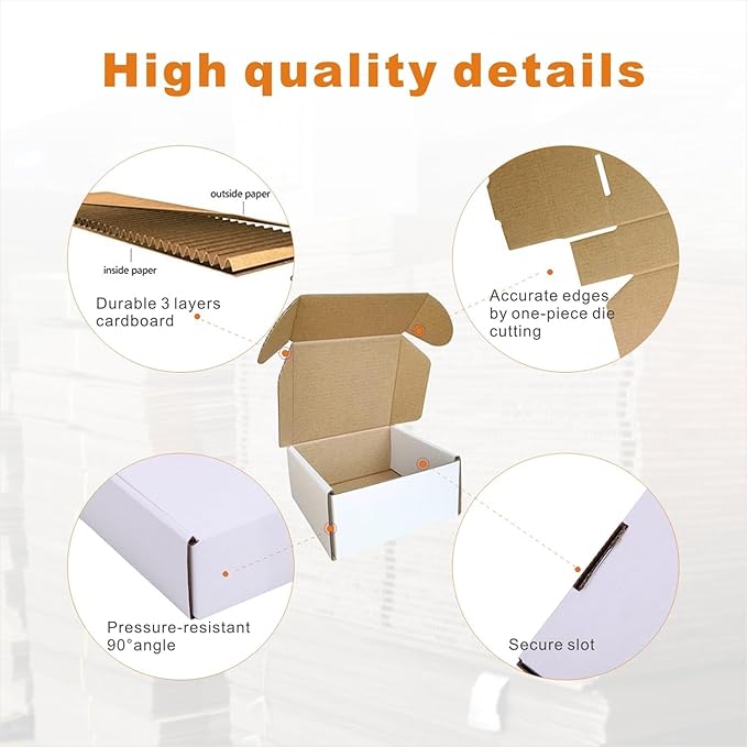 50 Pack 4x4x2'' Small Shipping Boxes, Corrugated Cardboard Mailers for Business, White (CM442)