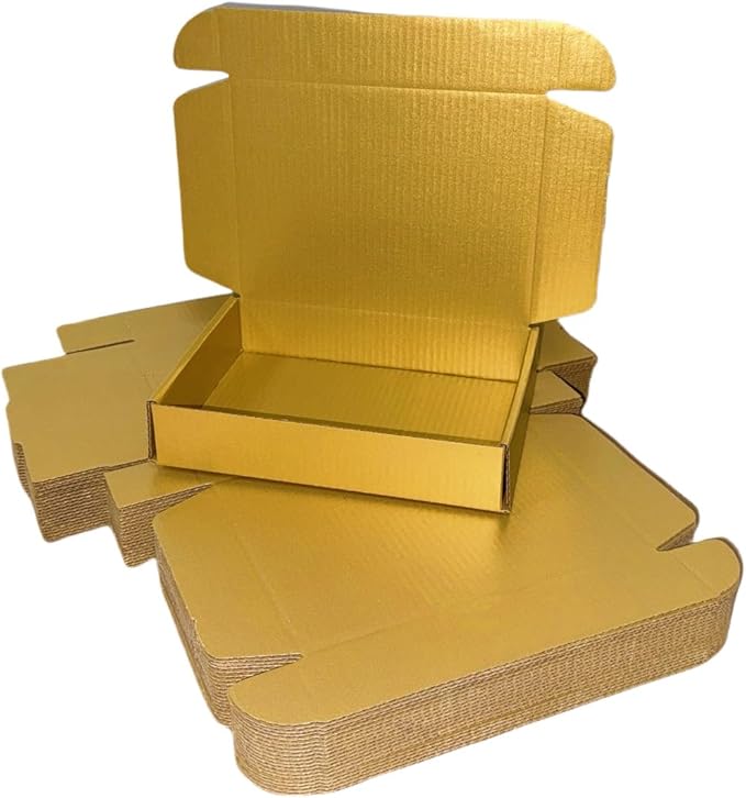 50 Pcs 11.8 x 8.5 x 2 inches Large Size Corrugated Cardboard Gift Boxes Recyclable Shipping Boxes for Packing Jewelry Ornament Gift Craft Packaging Supplier (Gold, 11.8 x 8.5 x 2")