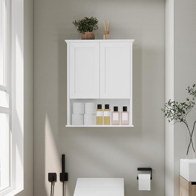 Bathroom Wall Cabinet, Over The Toilet Storage Cabinet, 23x29 Inch Medicine Cabinet with 2 Door & Adjustable Shelf, Bathroom Cabinet Wall Mount for Laundry Room, Kitchen, Small Spaces