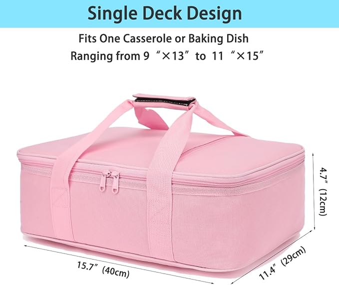 Insulated Casserole Carrier Bag - Large Portable Hot and Cold Food Storage Tote with Handles Thermal Bag for Parties, Picnics, Camping, Travel,Fits 9"x13" Baking Dish, Travel,Pink