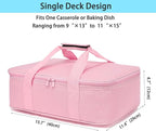 Insulated Casserole Carrier Bag - Large Portable Hot and Cold Food Storage Tote with Handles Thermal Bag for Parties, Picnics, Camping, Travel,Fits 9"x13" Baking Dish, Travel,Pink